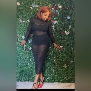 Runched mesh dress with two piece bra and shorts set